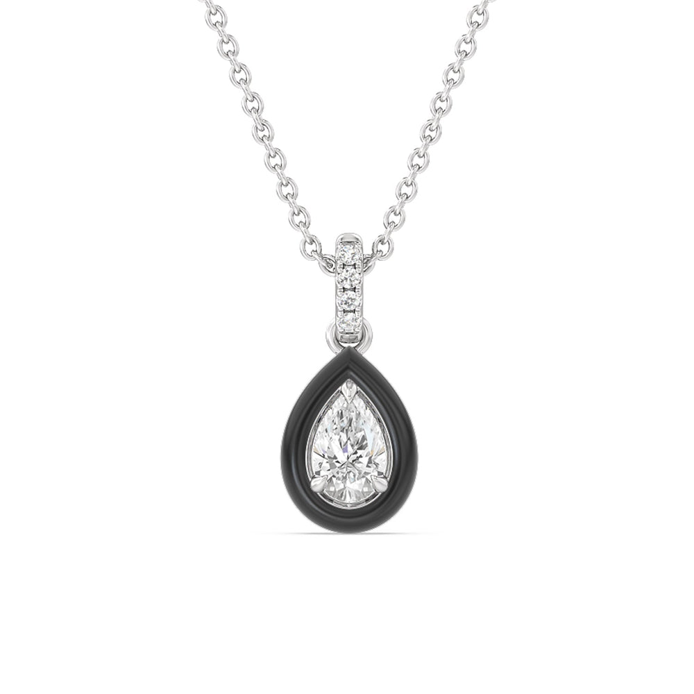 Pear Bezel Drop Necklace in Ceramic with 14KT White Gold / Midnight / 1/2 Cut Diamond in 14KT White Gold / Midnight / 1/2 view 1
