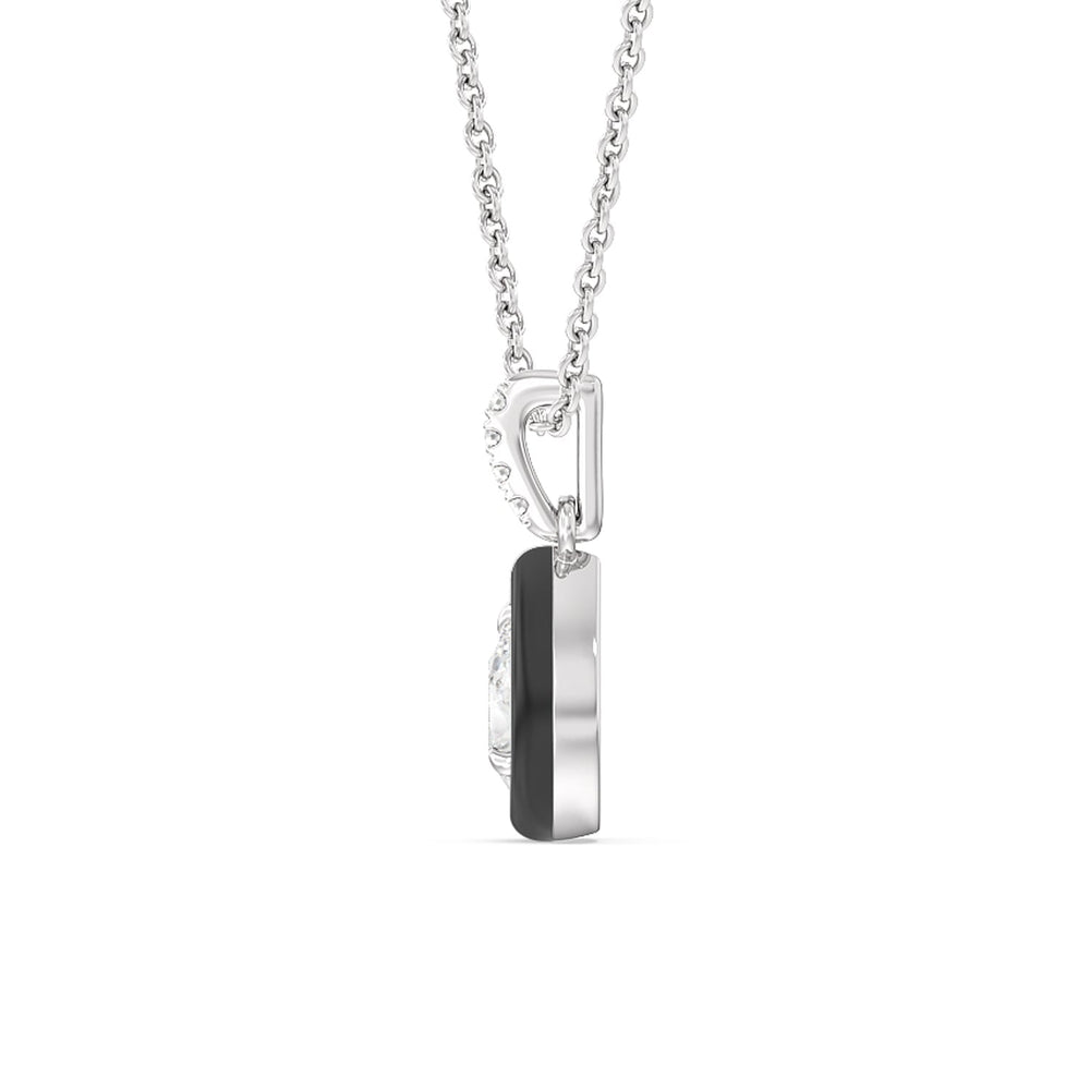 Pear Bezel Drop Necklace in Ceramic with 14KT White Gold / Midnight / 1/2 Cut Diamond in 14KT White Gold / Midnight / 1/2 view 3
