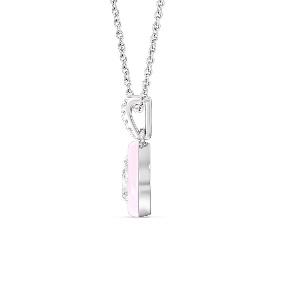 Pear Bezel Drop Necklace in Ceramic with 14KT White Gold / Lavender Rose / 1/2 Cut Diamond in 14KT White Gold / Lavender Rose / 1/2 view 3
