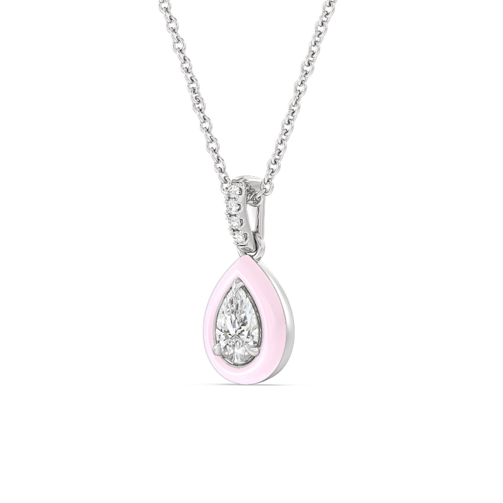 Pear Bezel Drop Necklace in Ceramic with 14KT White Gold / Lavender Rose / 1/2 Cut Diamond in 14KT White Gold / Lavender Rose / 1/2 view 2
