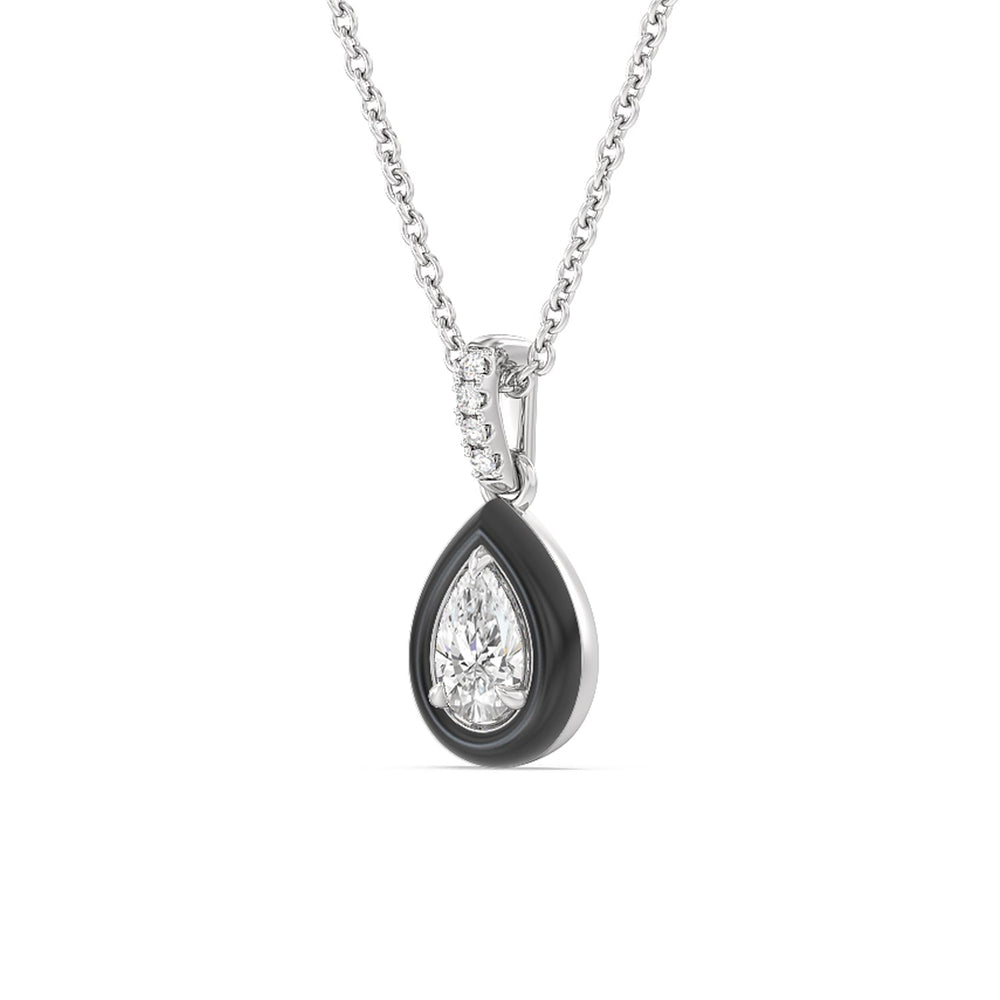 Pear Bezel Drop Necklace in Ceramic with 14KT White Gold / Midnight / 1/2 Cut Diamond in 14KT White Gold / Midnight / 1/2 view 2
