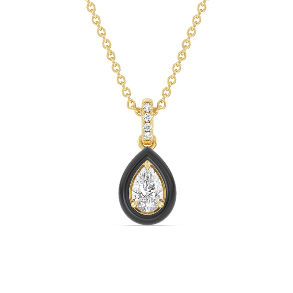 Pear Bezel Drop Necklace in Ceramic with 14KT Yellow Gold / Midnight / 1/2 Cut Diamond in 14KT Yellow Gold / Midnight / 1/2 view 1
