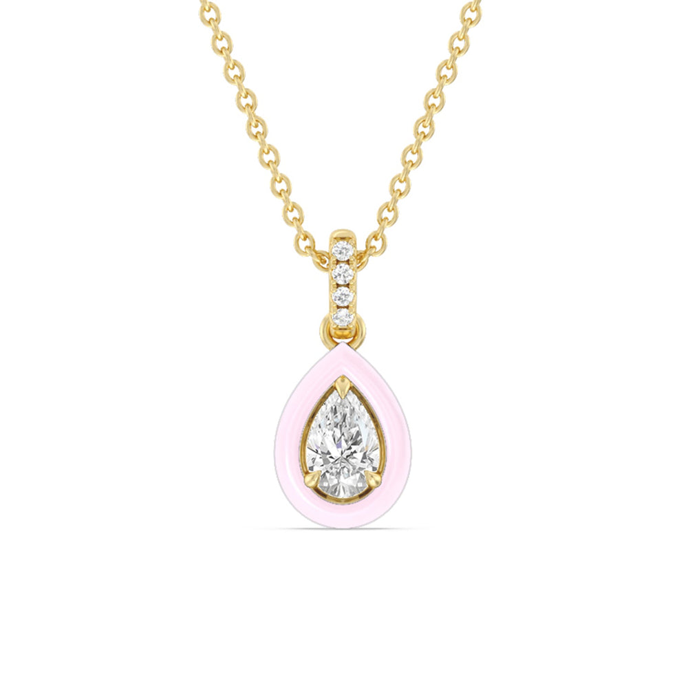 Pear Bezel Drop Necklace in Ceramic with 14KT Yellow Gold / Lavender Rose / 1/2 Cut Diamond in 14KT Yellow Gold / Lavender Rose / 1/2 view 1
