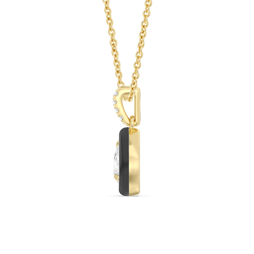 Pear Bezel Drop Necklace in Ceramic with 14KT Yellow Gold / Midnight / 1/2 Cut Diamond in 14KT Yellow Gold / Midnight / 1/2 view 3
