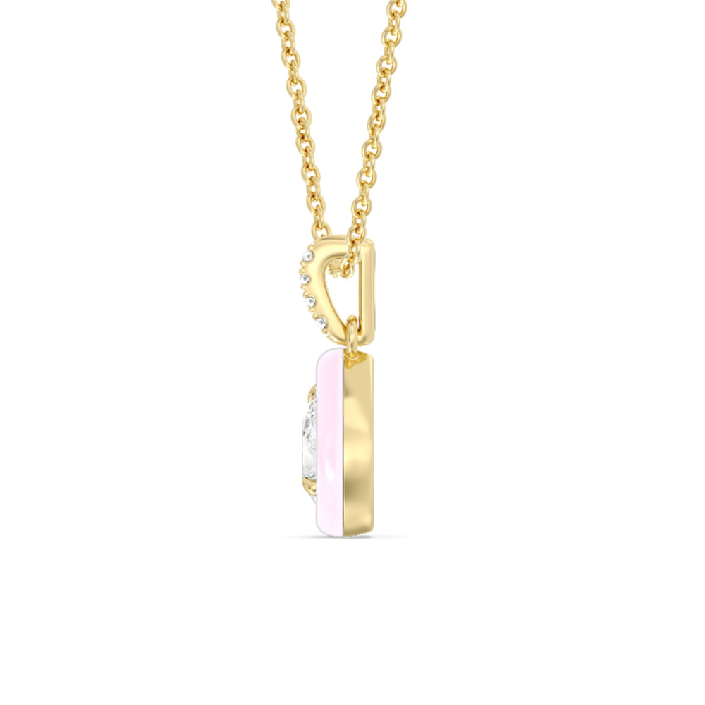 Pear Bezel Drop Necklace in Ceramic with 14KT Yellow Gold / Lavender Rose / 1/2 Cut Diamond in 14KT Yellow Gold / Lavender Rose / 1/2 view 3
