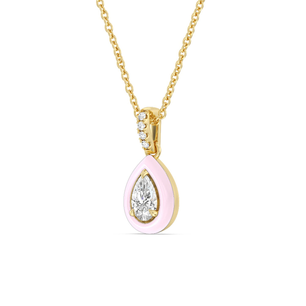 Pear Bezel Drop Necklace in Ceramic with 14KT Yellow Gold / Lavender Rose / 1/2 Cut Diamond in 14KT Yellow Gold / Lavender Rose / 1/2 view 2
