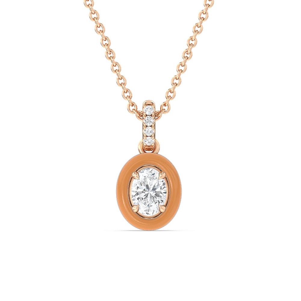 Oval Bezel Drop Necklace in Ceramic with 14KT Rose Gold / Coral / 1/2 Cut Diamond in 14KT Rose Gold / Coral / 1/2 view 1
