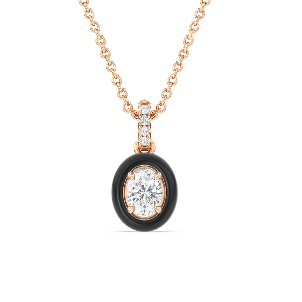 Oval Bezel Drop Necklace in Ceramic with 14KT Rose Gold / Midnight / 1/2 Cut Diamond in 14KT Rose Gold / Midnight / 1/2 view 1
