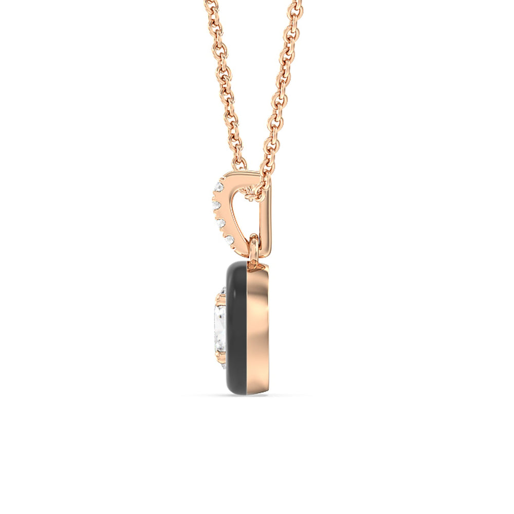 Oval Bezel Drop Necklace in Ceramic with 14KT Rose Gold / Midnight / 1/2 Cut Diamond in 14KT Rose Gold / Midnight / 1/2 view 3
