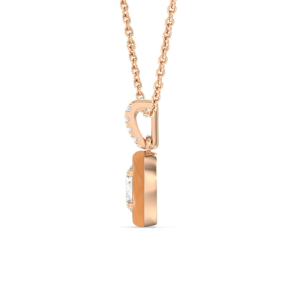 Oval Bezel Drop Necklace in Ceramic with 14KT Rose Gold / Coral / 1/2 Cut Diamond in 14KT Rose Gold / Coral / 1/2 view 3
