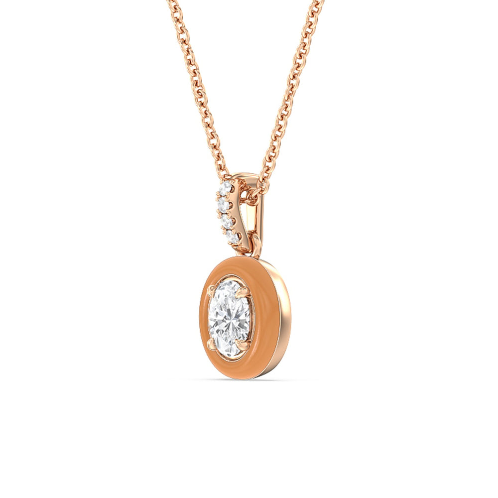 Oval Bezel Drop Necklace in Ceramic with 14KT Rose Gold / Coral / 1/2 Cut Diamond in 14KT Rose Gold / Coral / 1/2 view 2
