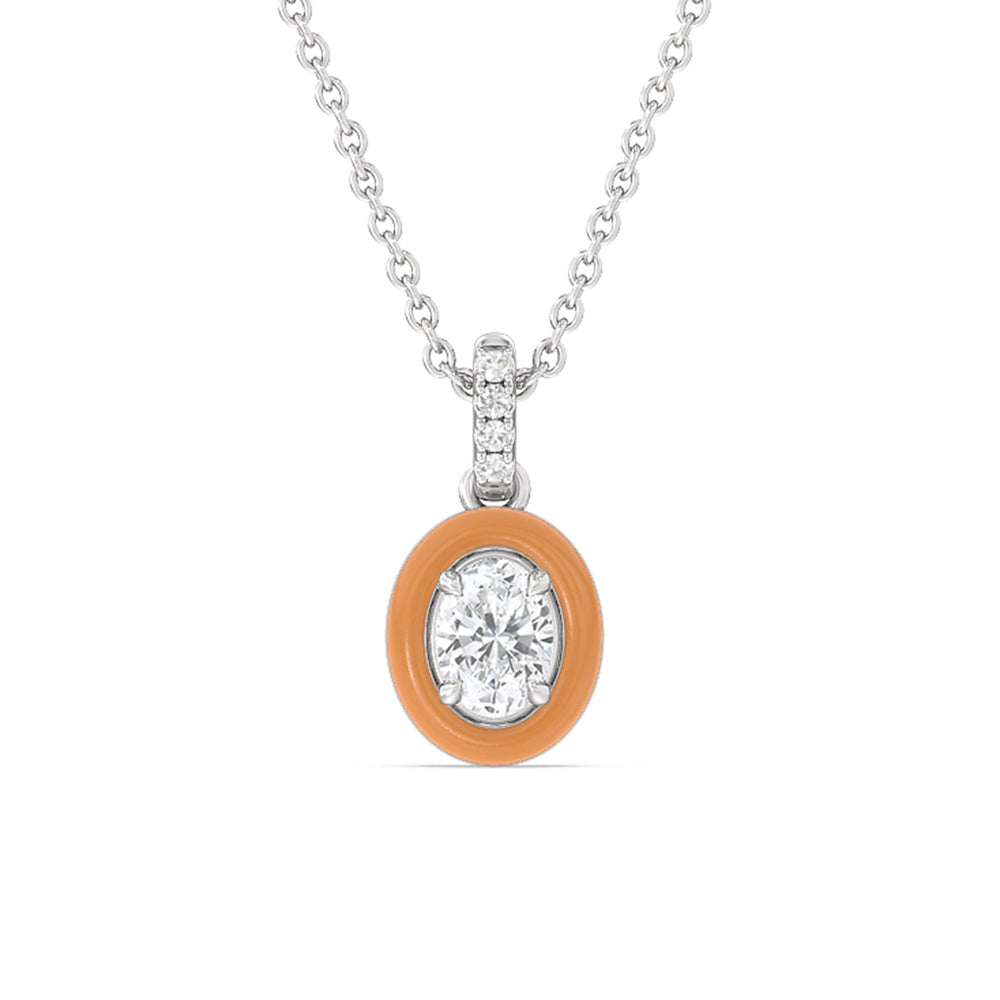 Oval Bezel Drop Necklace in Ceramic with 14KT White Gold / Coral / 1/2 Cut Diamond in 14KT White Gold / Coral / 1/2 view 1
