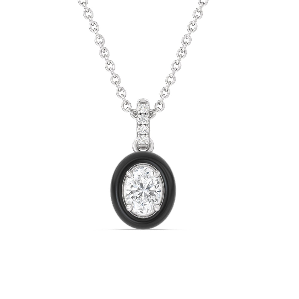 Oval Bezel Drop Necklace in Ceramic with 14KT White Gold / Midnight / 1/2 Cut Diamond in 14KT White Gold / Midnight / 1/2 view 1
