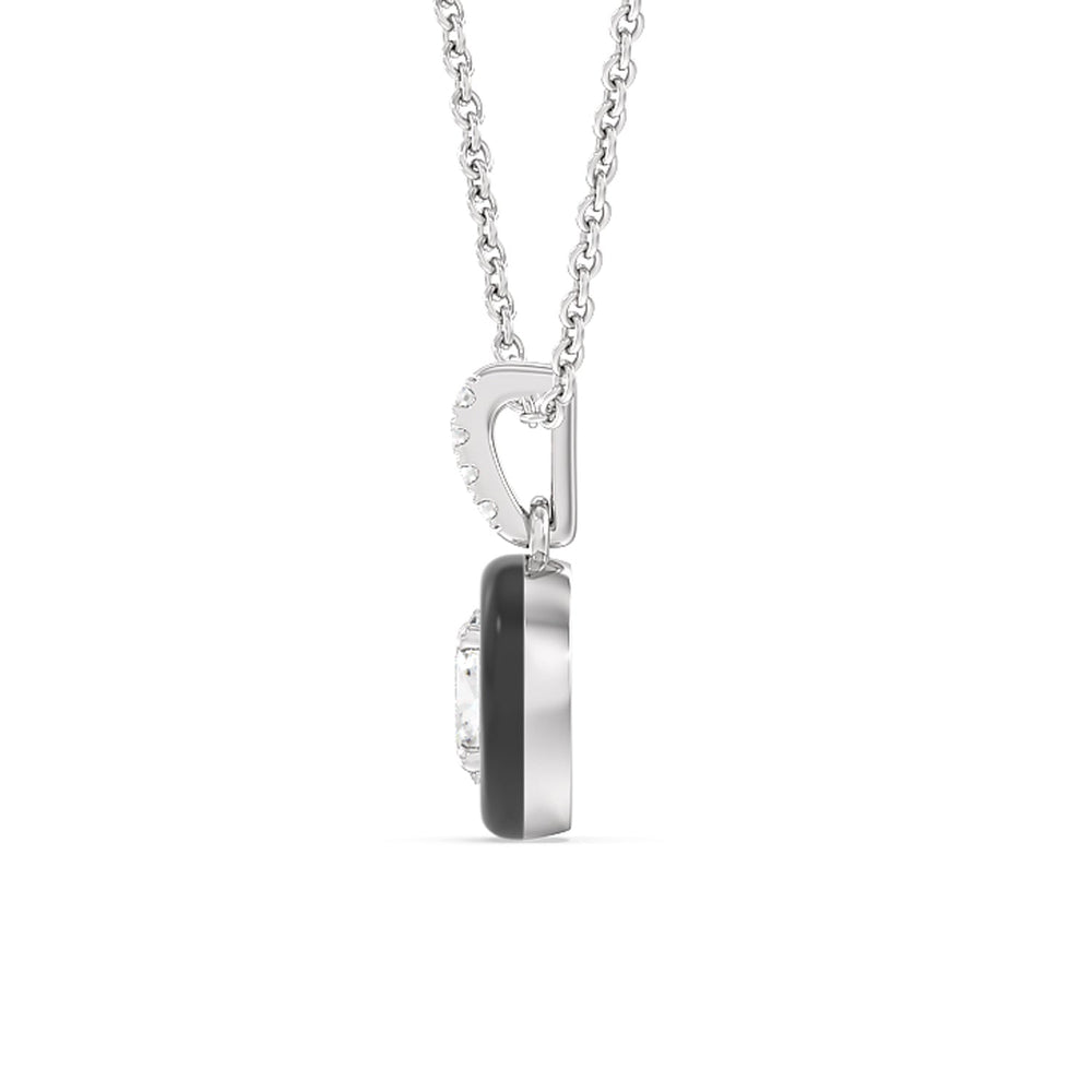 Oval Bezel Drop Necklace in Ceramic with 14KT White Gold / Midnight / 1/2 Cut Diamond in 14KT White Gold / Midnight / 1/2 view 3
