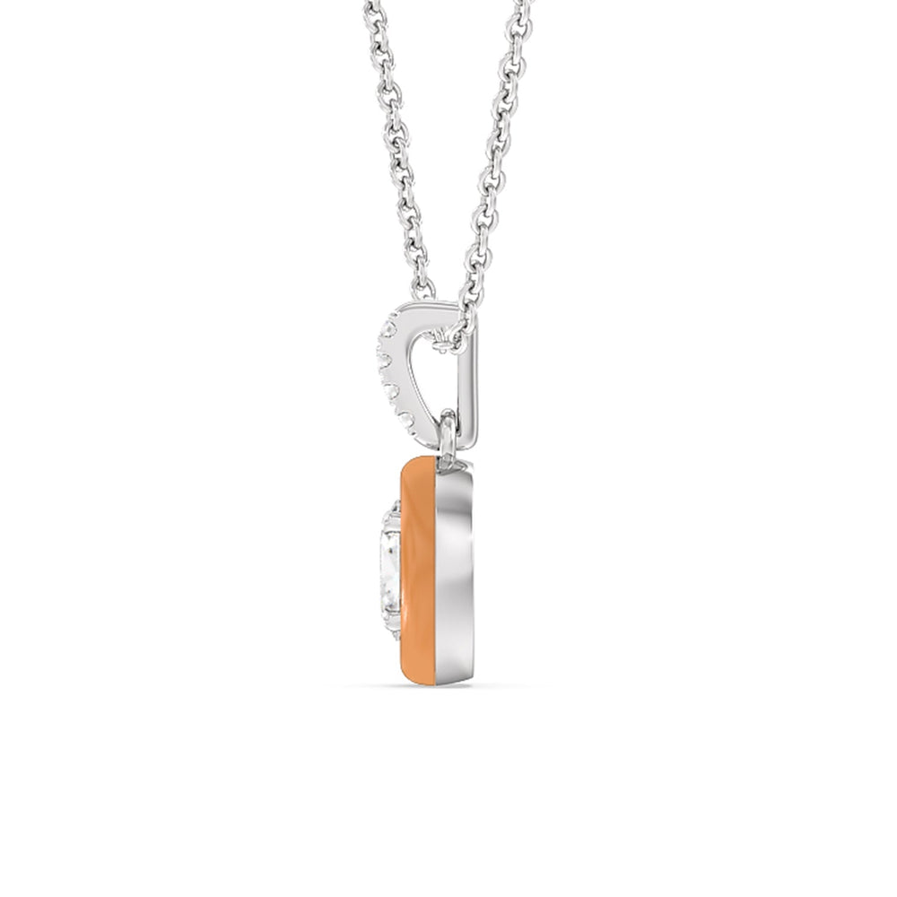 Oval Bezel Drop Necklace in Ceramic with 14KT White Gold / Coral / 1/2 Cut Diamond in 14KT White Gold / Coral / 1/2 view 3
