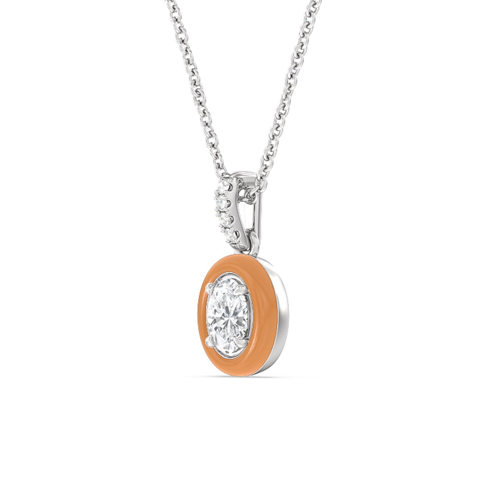 Oval Bezel Drop Necklace in Ceramic with 14KT White Gold / Coral / 1/2 Cut Diamond in 14KT White Gold / Coral / 1/2 view 2
