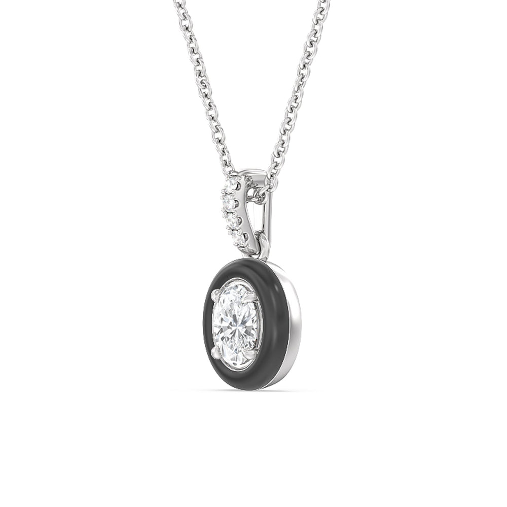 Oval Bezel Drop Necklace in Ceramic with 14KT White Gold / Midnight / 1/2 Cut Diamond in 14KT White Gold / Midnight / 1/2 view 2
