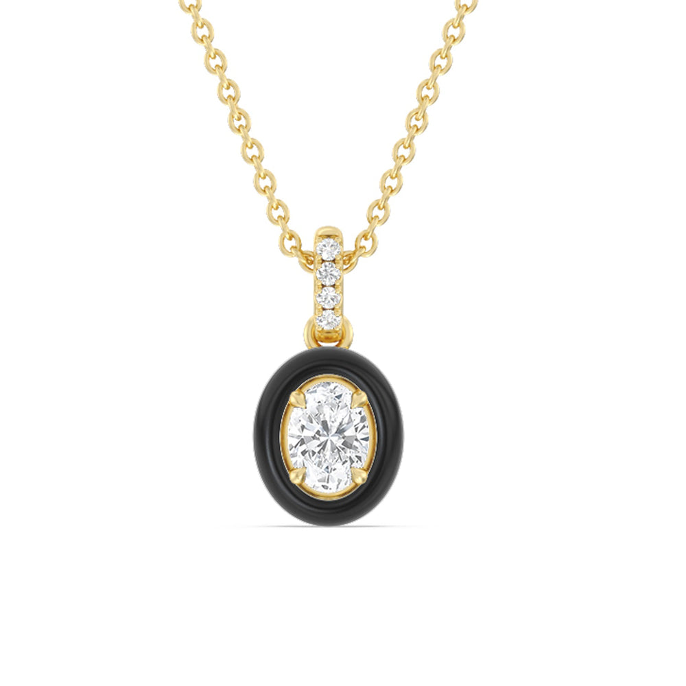 Oval Bezel Drop Necklace in Ceramic with 14KT Yellow Gold / Midnight / 1/2 Cut Diamond in 14KT Yellow Gold / Midnight / 1/2 view 1
