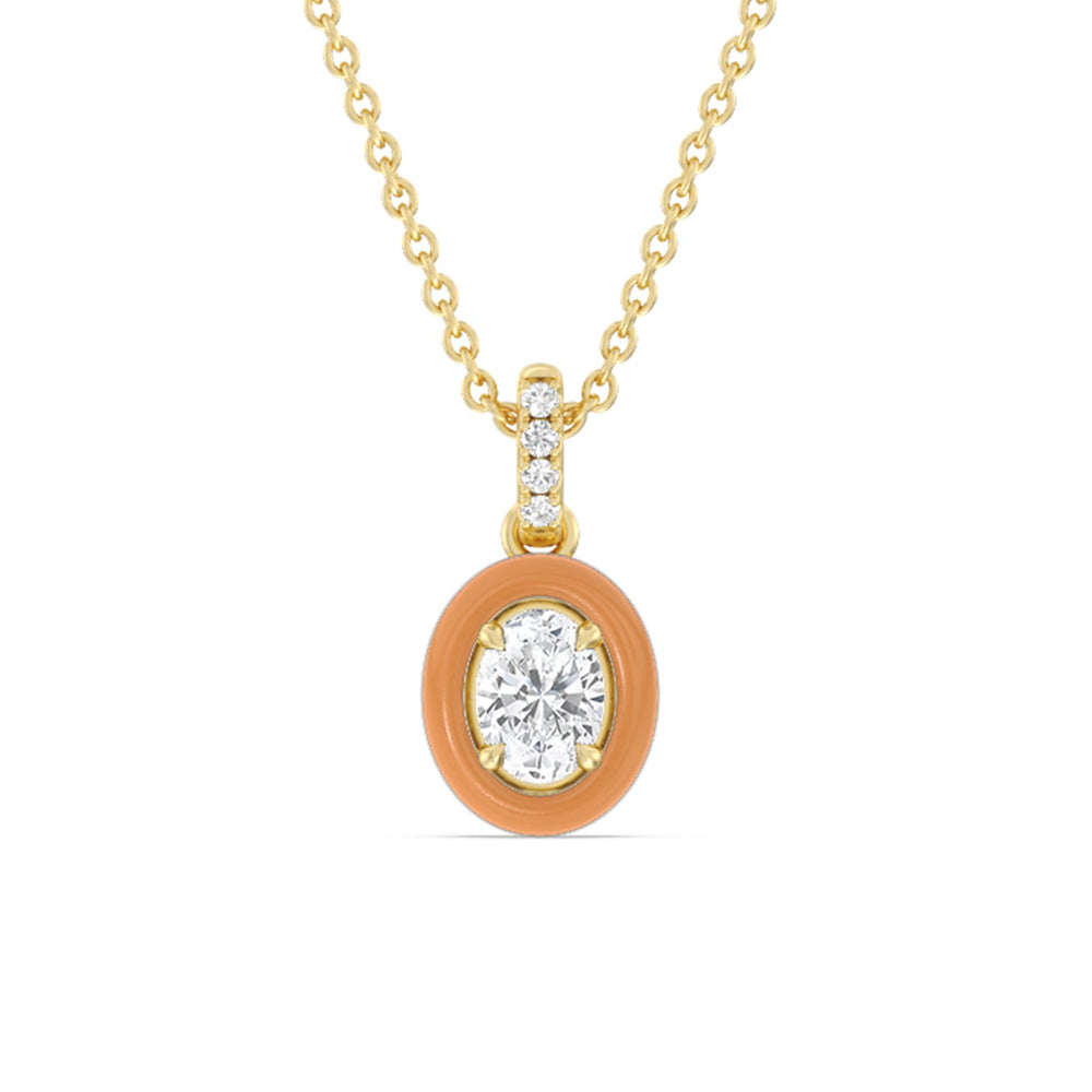 Oval Bezel Drop Necklace in Ceramic with 14KT Yellow Gold / Coral / 1/2 Cut Diamond in 14KT Yellow Gold / Coral / 1/2 view 1
