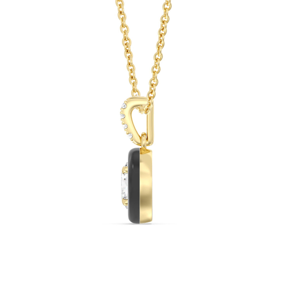 Oval Bezel Drop Necklace in Ceramic with 14KT Yellow Gold / Midnight / 1/2 Cut Diamond in 14KT Yellow Gold / Midnight / 1/2 view 3
