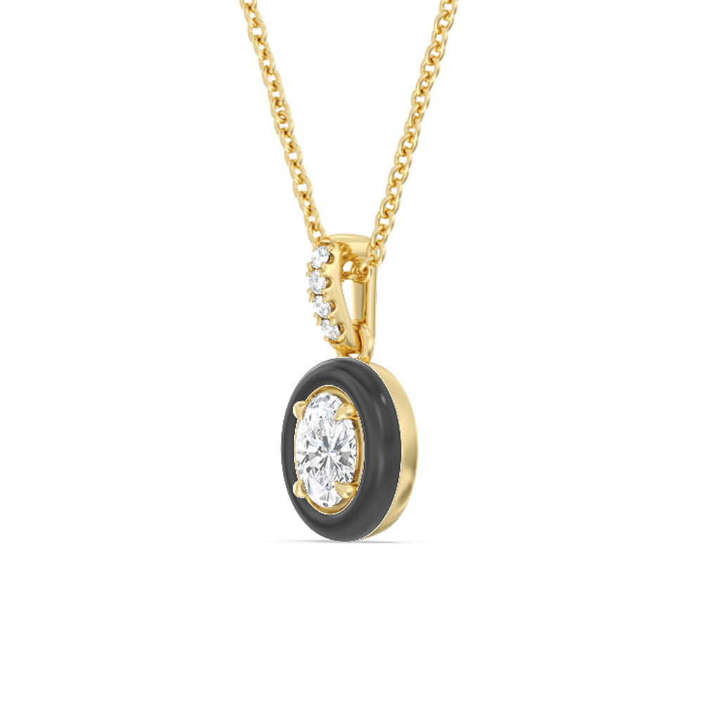 Oval Bezel Drop Necklace in Ceramic with 14KT Yellow Gold / Midnight / 1/2 Cut Diamond in 14KT Yellow Gold / Midnight / 1/2 view 2
