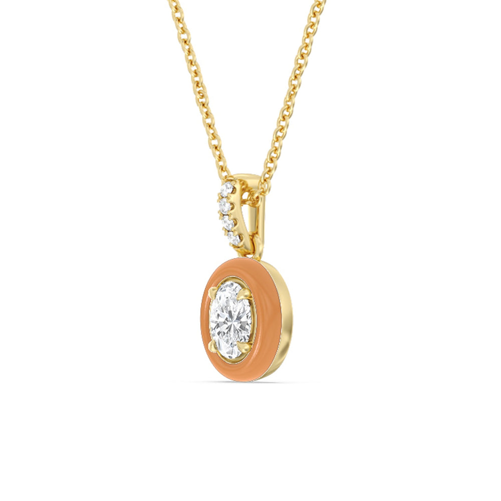 Oval Bezel Drop Necklace in Ceramic with 14KT Yellow Gold / Coral / 1/2 Cut Diamond in 14KT Yellow Gold / Coral / 1/2 view 2
