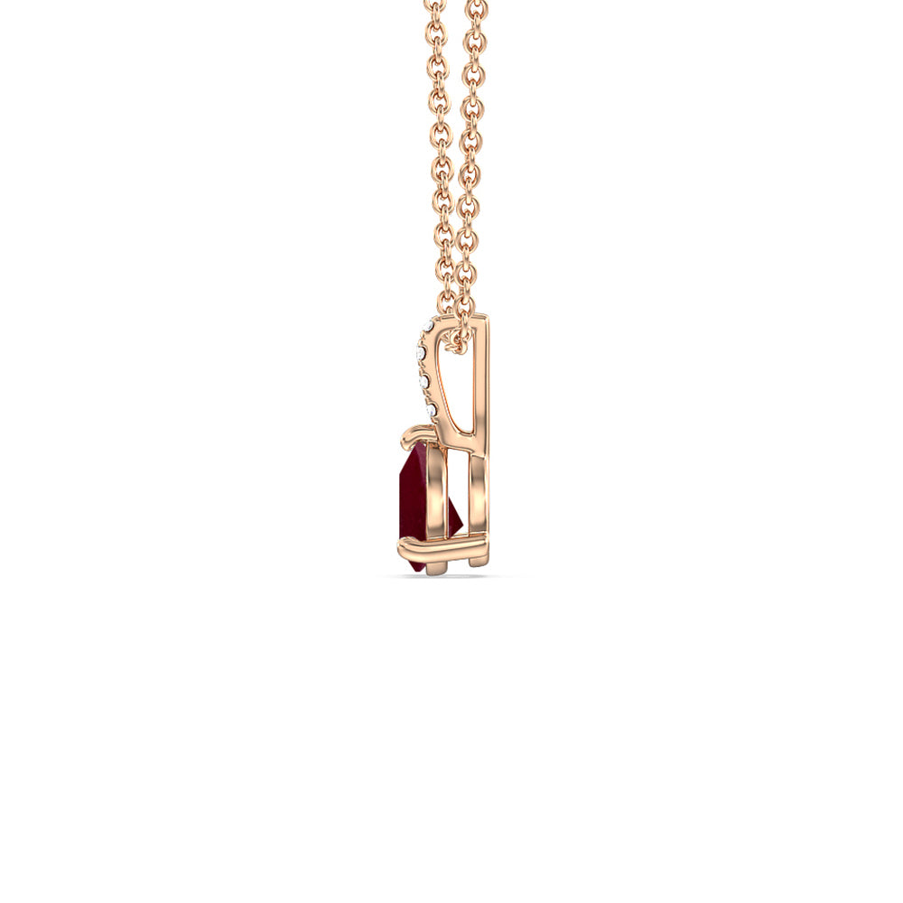 Pear Ruby and Lab Diamond Classic Solitaire Pendant With Studded Bale with 8x5 Cut Diamond in 14KT Rose Gold view 2
