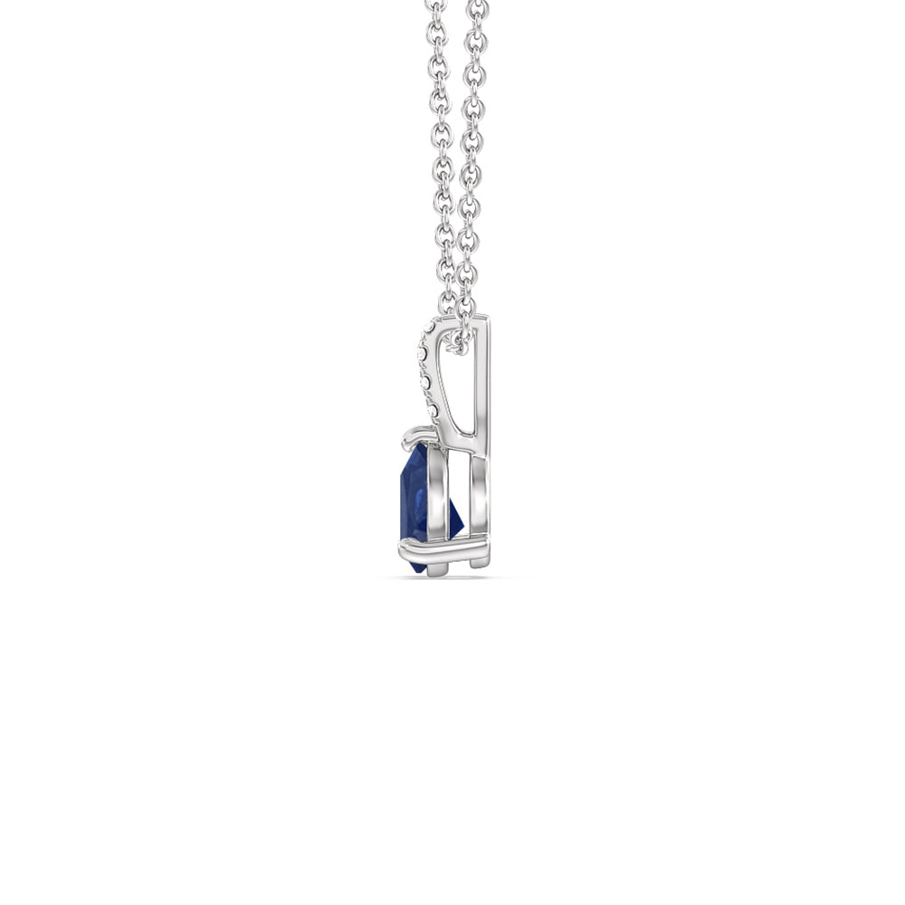 Pear Sapphire and Lab Diamond Classic Solitaire Pendant With Studded Bale with 8x5 Cut Diamond in 14KT White Gold view 2
