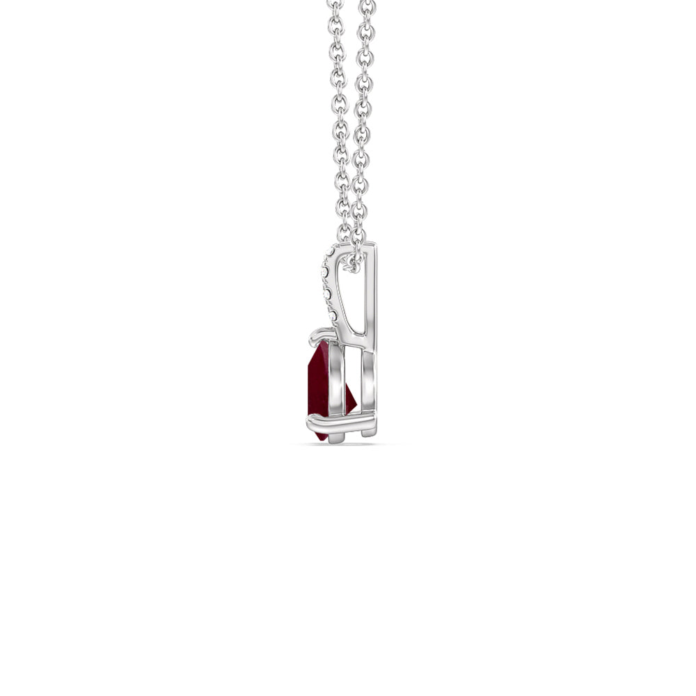 Pear Ruby and Lab Diamond Classic Solitaire Pendant With Studded Bale with 8x5 Cut Diamond in 14KT White Gold view 2
