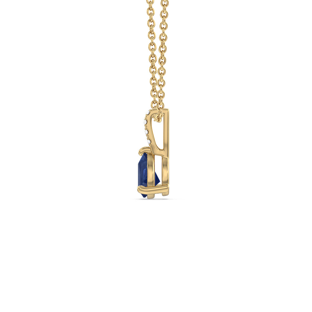 Pear Sapphire and Lab Diamond Classic Solitaire Pendant With Studded Bale with 8x5 Cut Diamond in 14KT Yellow Gold view 2
