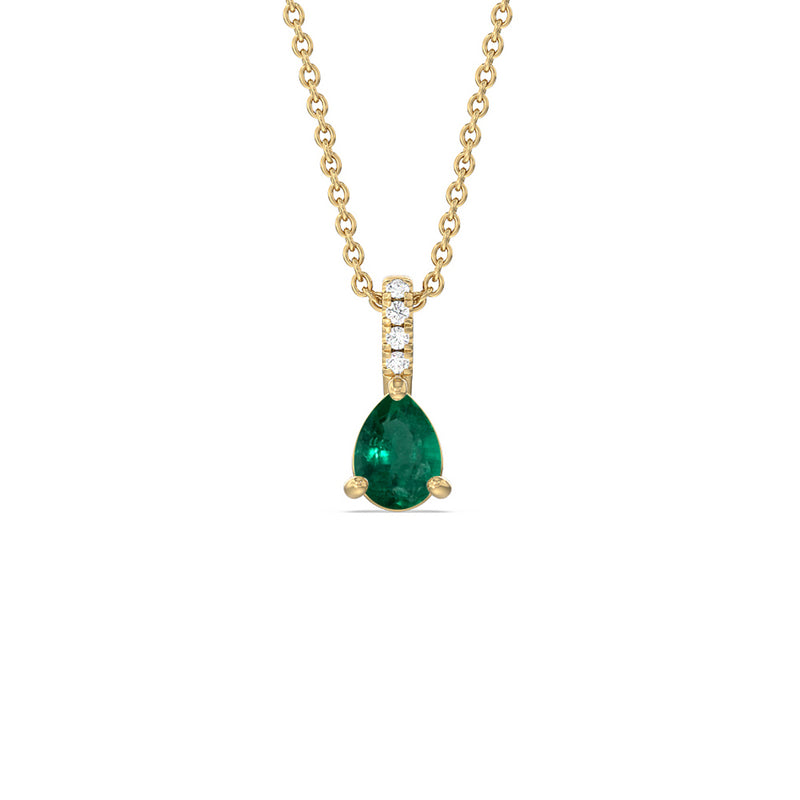 Pear Shape Emerald and Lab Diamond Classic Solitaire Pendant With Studded Bale