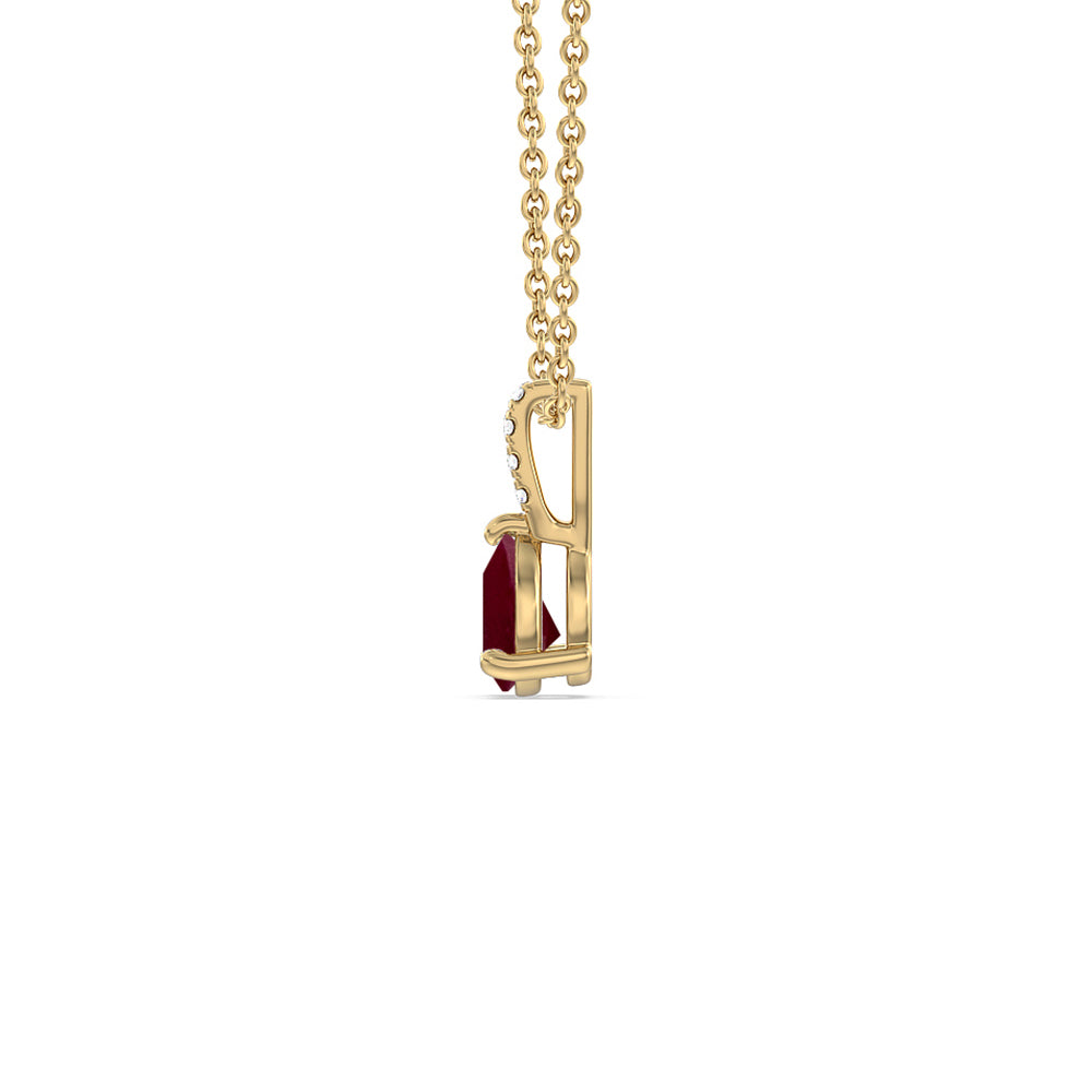 Pear Ruby and Lab Diamond Classic Solitaire Pendant With Studded Bale with 8x5 Cut Diamond in 14KT Yellow Gold view 2
