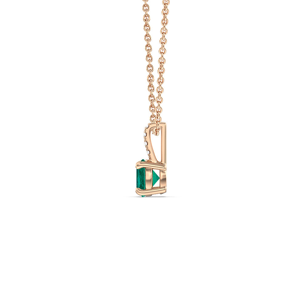 Round Shape Emerald and Lab Diamond Classic Solitaire Pendant With Studded Bale with 7 Cut Diamond in 14KT Rose Gold view 2
