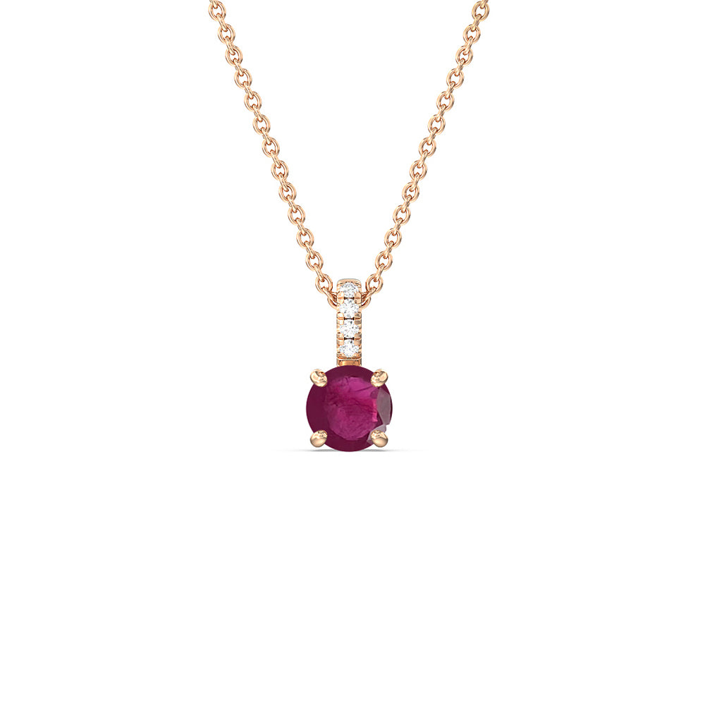 Round Ruby and Lab Diamond Classic Solitaire Pendant With Studded Bale with 6 Cut Diamond in 14KT Rose Gold view 1
