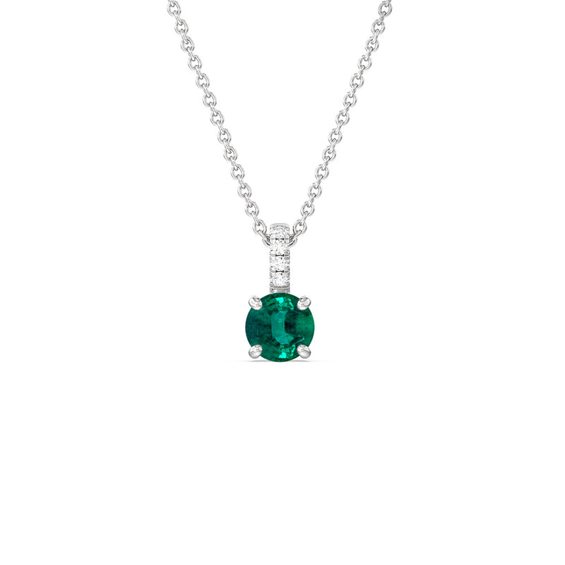 Round Shape Emerald and Lab Diamond Classic Solitaire Pendant With Studded Bale