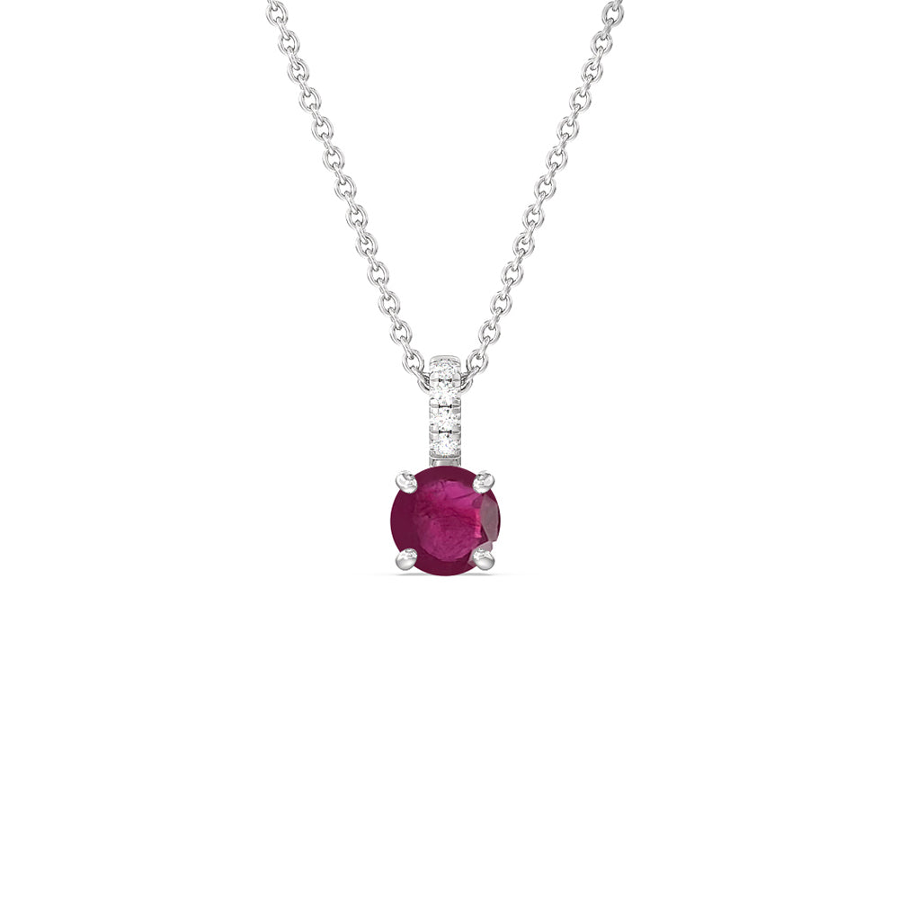 Round Ruby and Lab Diamond Classic Solitaire Pendant With Studded Bale with 6 Cut Diamond in 14KT White Gold view 1
