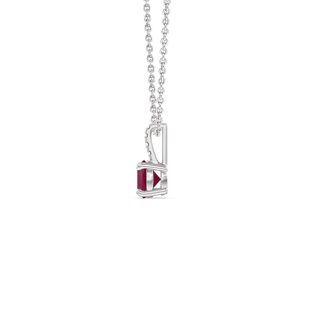 Round Ruby and Lab Diamond Classic Solitaire Pendant With Studded Bale with 6 Cut Diamond in 14KT White Gold view 2
