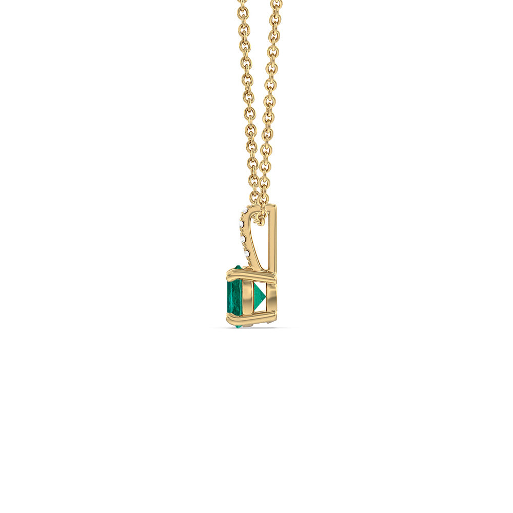 Round Shape Emerald and Lab Diamond Classic Solitaire Pendant With Studded Bale with 7 Cut Diamond in 14KT Yellow Gold view 2
