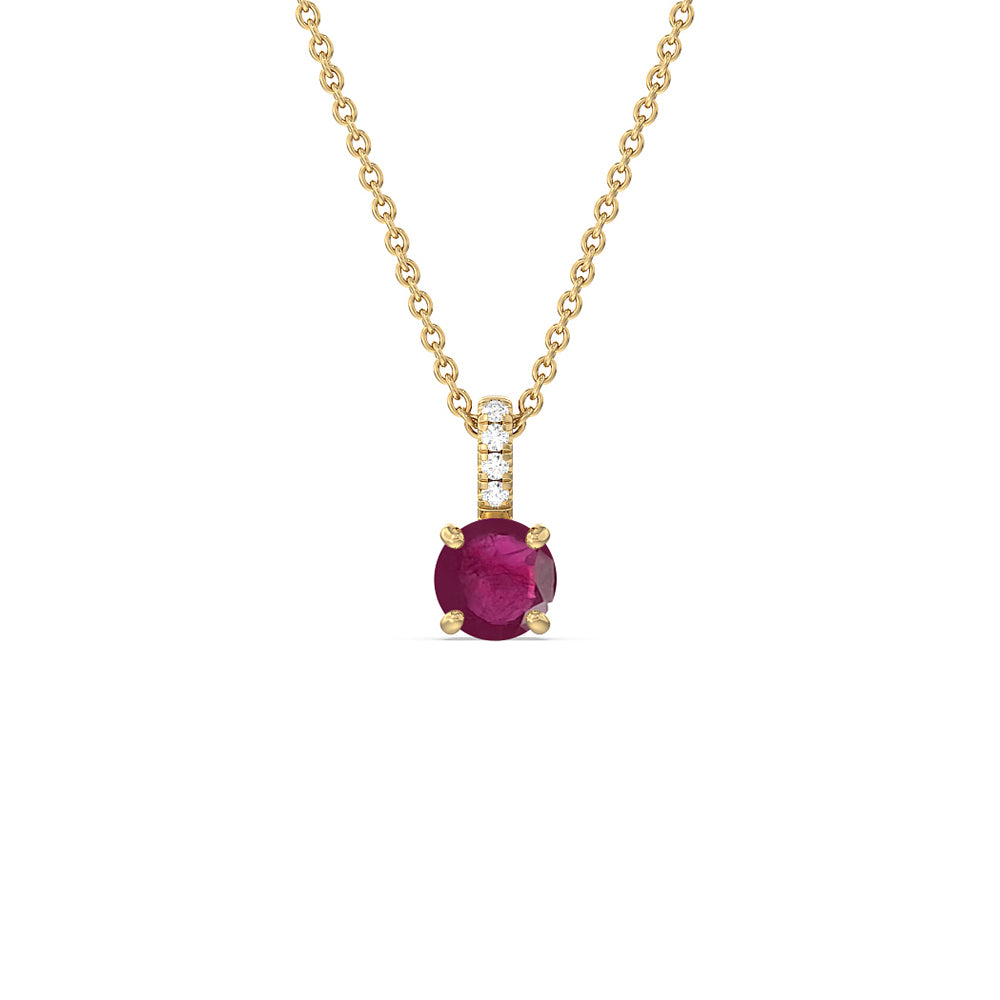 Round Ruby and Lab Diamond Classic Solitaire Pendant With Studded Bale with 6 Cut Diamond in 14KT Yellow Gold view 1
