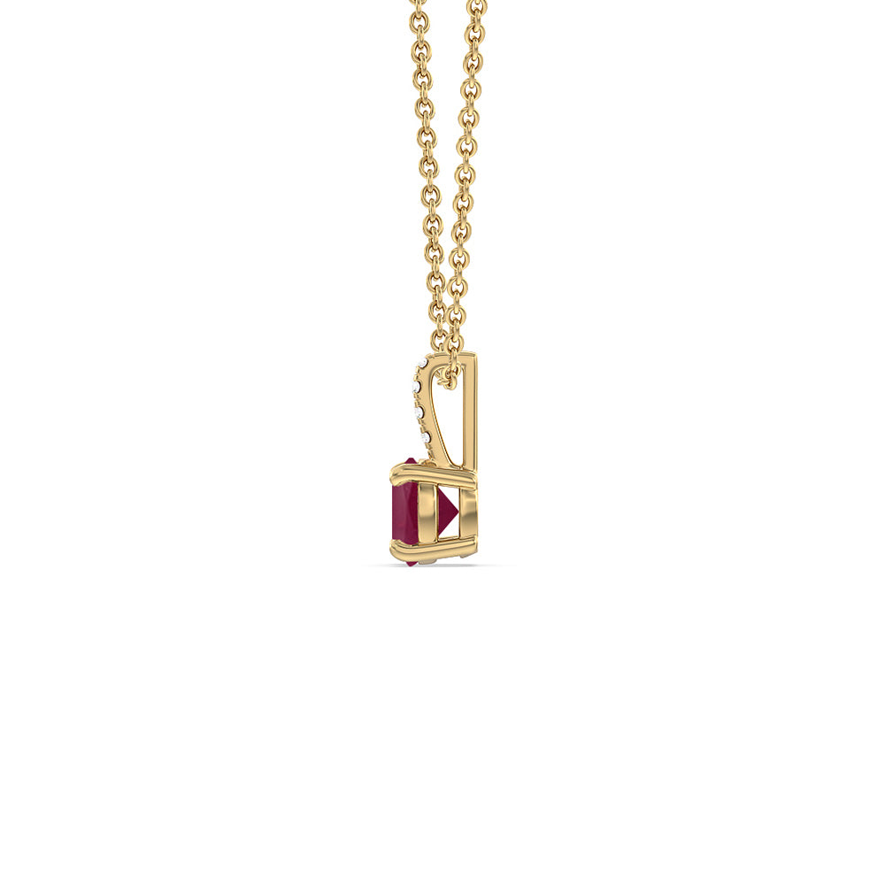 Round Ruby and Lab Diamond Classic Solitaire Pendant With Studded Bale with 6 Cut Diamond in 14KT Yellow Gold view 2
