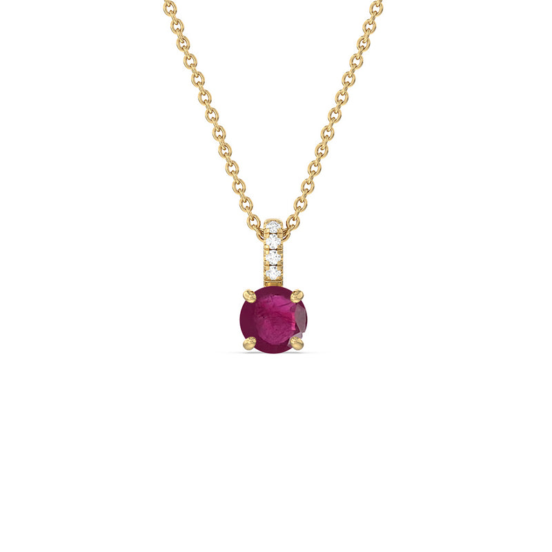 Round Ruby and Lab Diamond Classic Solitaire Pendant With Studded Bale