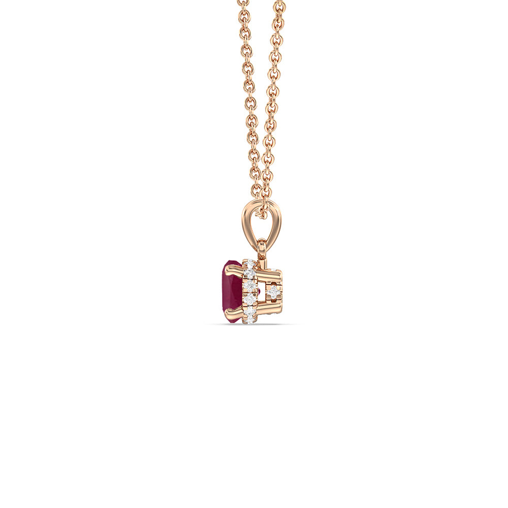 Round Ruby and Lab Diamond Classic Solitaire Under Halo Pendant with 6 Cut Diamond in 14KT Rose Gold view 2
