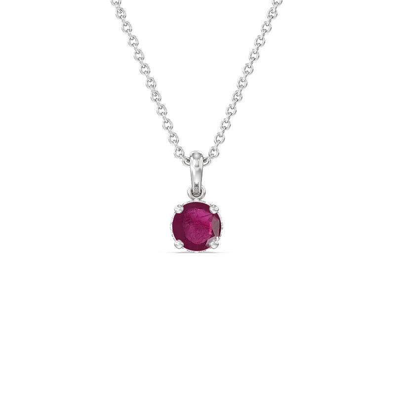 Round Ruby and Lab Diamond Classic Solitaire Under Halo Pendant