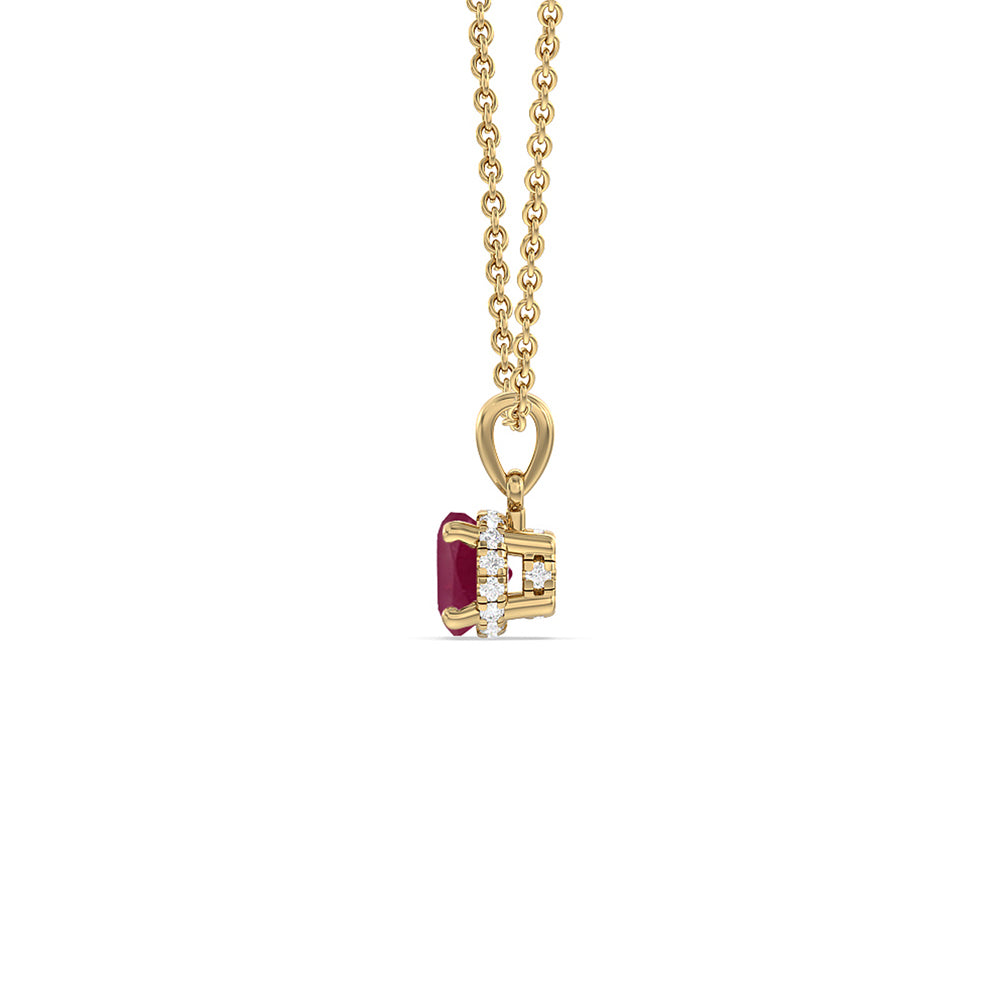 Round Ruby and Lab Diamond Classic Solitaire Under Halo Pendant with 6 Cut Diamond in 14KT Yellow Gold view 2
