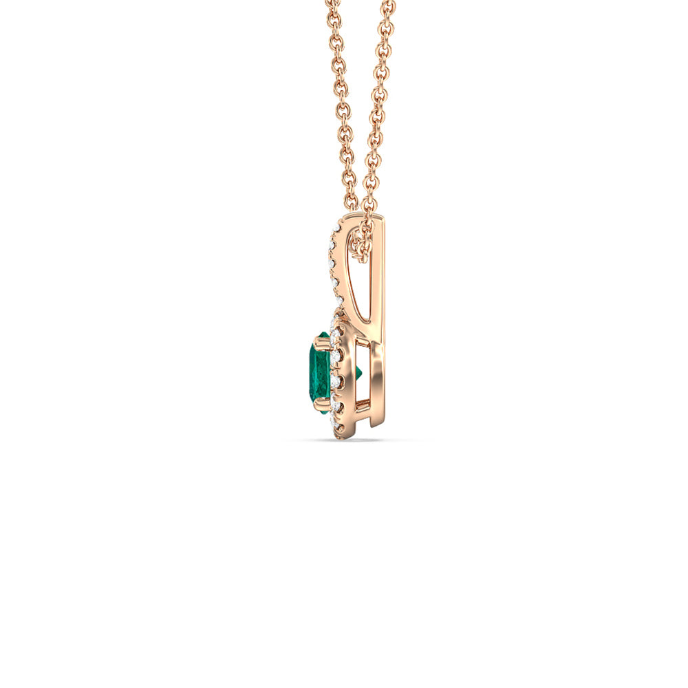 Round Shape Emerald and Lab Diamond Classic Halo Pendant With Studded Split Bale with 7 Cut Diamond in 14KT Rose Gold view 2
