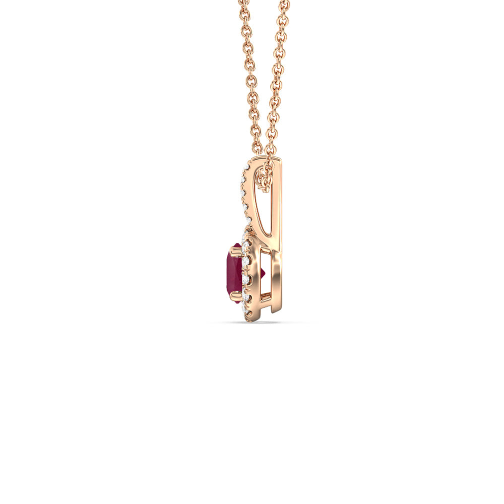 Round Ruby and Lab Diamond Classic Halo Pendant With Studded Split Bale with 6 Cut Diamond in 14KT Rose Gold view 2
