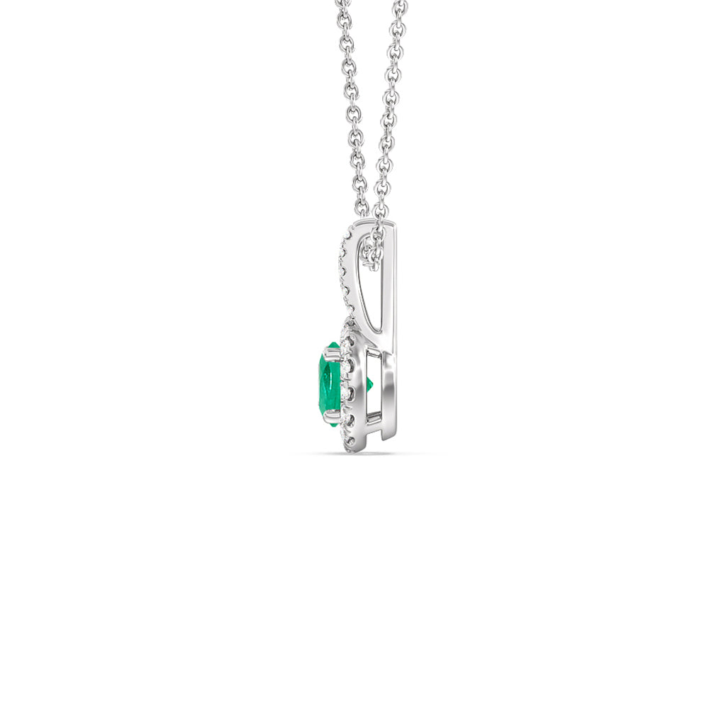 Round Shape Emerald and Lab Diamond Classic Halo Pendant With Studded Split Bale with 7 Cut Diamond in 14KT White Gold view 2

