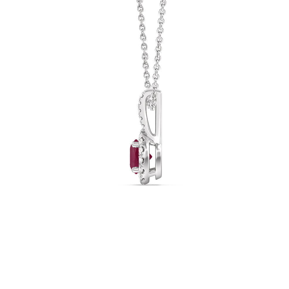 Round Ruby and Lab Diamond Classic Halo Pendant With Studded Split Bale with 6 Cut Diamond in 14KT White Gold view 2
