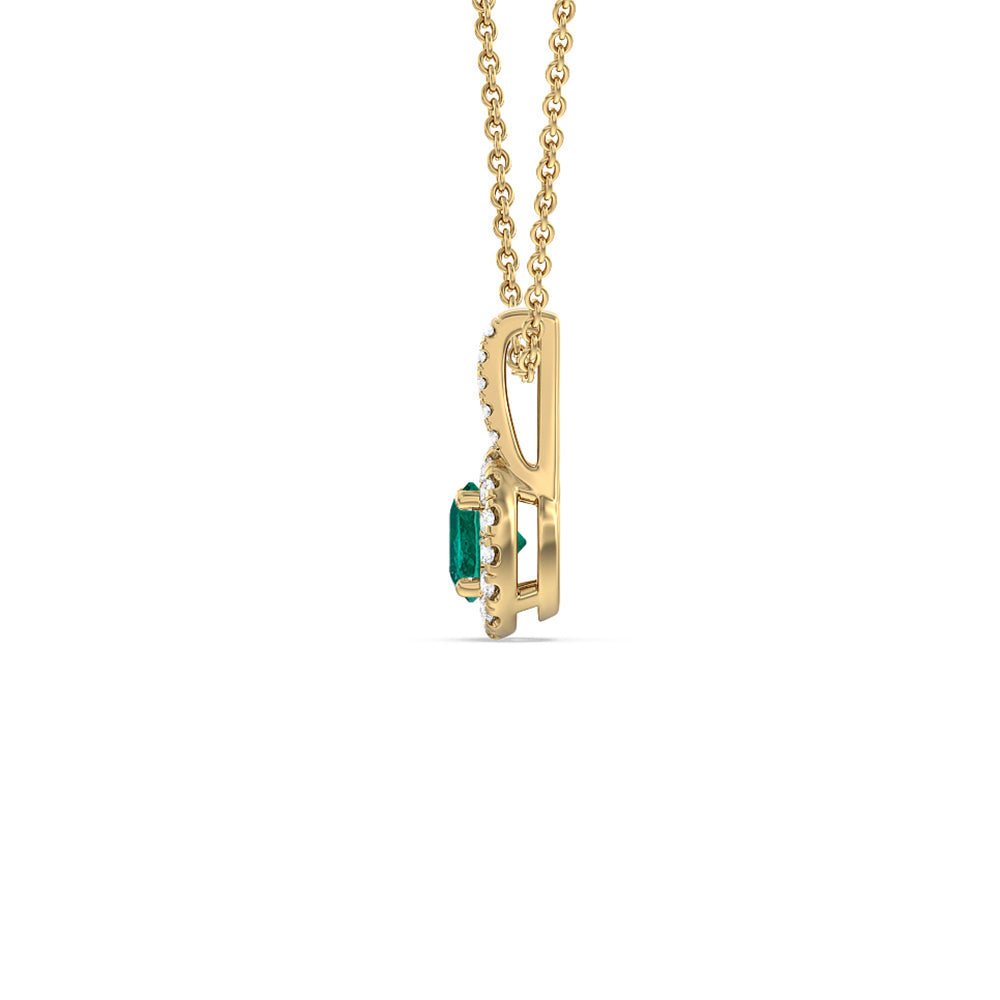 Round Shape Emerald and Lab Diamond Classic Halo Pendant With Studded Split Bale with 7 Cut Diamond in 14KT Yellow Gold view 2

