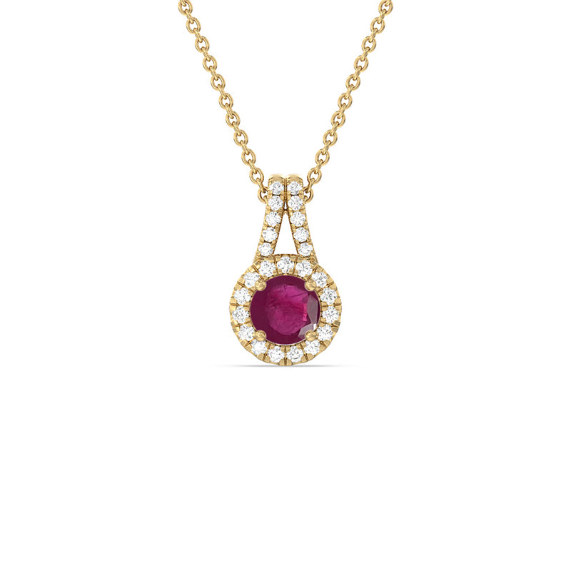 Round Ruby and Lab Diamond Classic Halo Pendant With Studded Split Bale